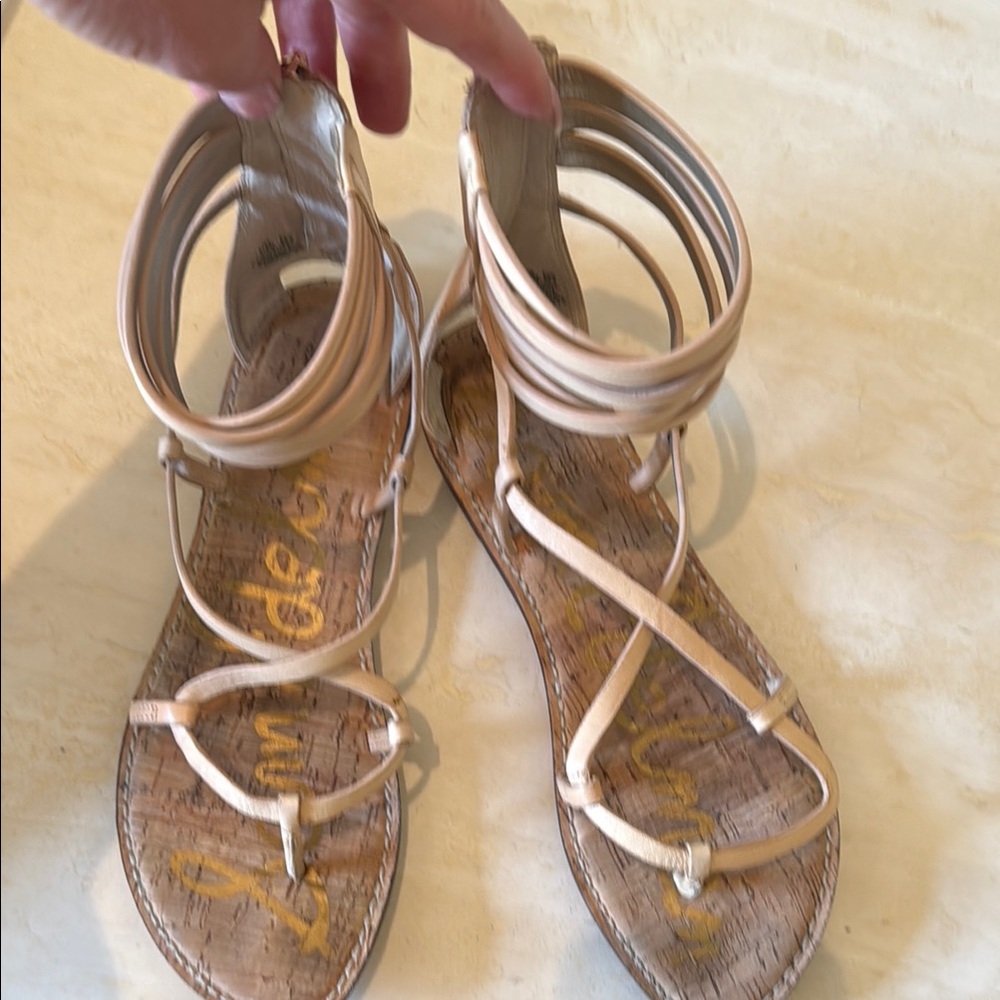 Sam Edelman Tan Gladiator Sandals with Ankle Wrap